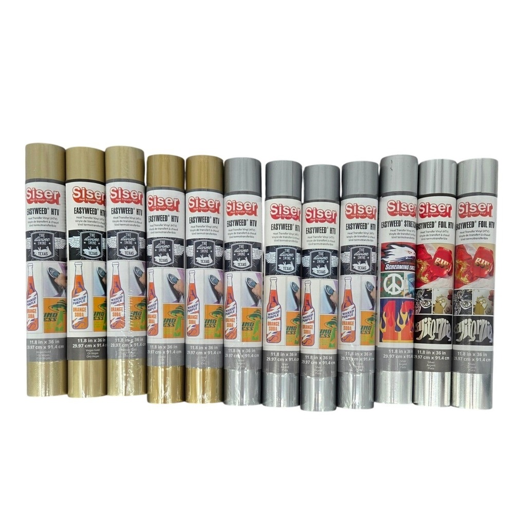 Siser NEW 11.8x36 Heat Transfer Vinyl HTV 12 Roll Bundle Gold Silver Metallic